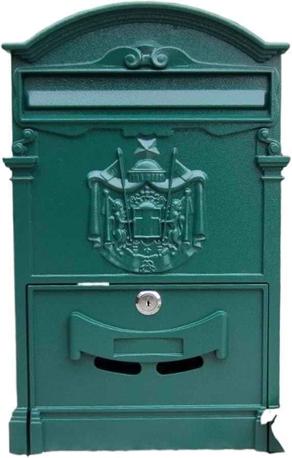 letterbox Wall Mount Locking Mailbox Vintage Lockable Metal Mailboxe Large Capacity Postbox Security Mail Letter Post Box Outdoor Mail Box For receiving mail(Green)