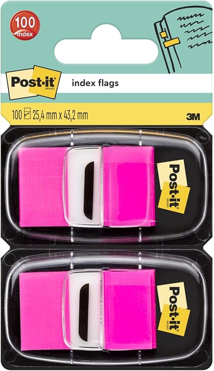 Post-it Index Flags, 100 Flags, 25.4 mm x 43.2 mm, Pink