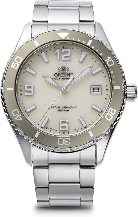 ORIENT Watch Mako SOLAR Solar Powered Domestic Manufacturer , Ivory, Bracelet Type