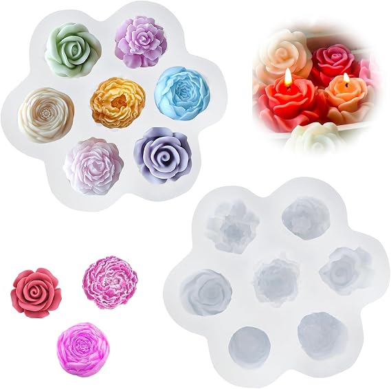 Silicone Mould Flowers 4 Pieces 3D Silicone Moulds Rose Flower Candle Moulds Silicone for Chocolate Sweets Cake Decoration Making Polymer Clay Silicone Mould Soap (2)
