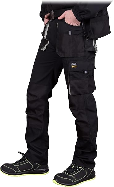 REIS FORECO-T BJS Work Trousers for Men | Safety Trousers | Cargo | Work Pants | Cut Protection Trousers | Black-Light Gray | Size: 48
