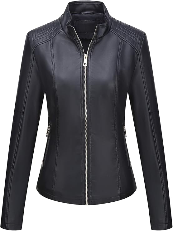 BELLIVERA Women's PU Leather Jacket (3 Colours) Biker Jacket with Zip Short Jacket for Autumn Spring