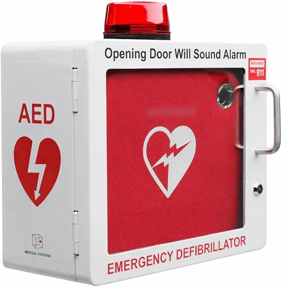 SAFEAEDキャビネット Philips HeartStart AED対応 – コンパクトな壁掛け式除細動器キャビネット ロック&アラーム付き – 取付金具付き ホワイト