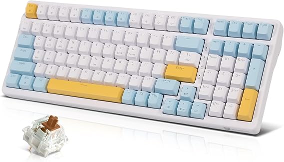 Qisan Mechanical Wireless Keyboard USB Wired Gaming Keyboard Ice Blue Led Backlit Keyboard Brown Switch 100 Keys US Layout | Computer Accessories | Mechanical Keyboards Wireless | Gaming Keyboards