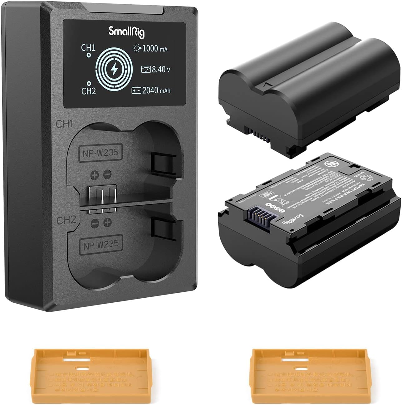 SMALLRIG NP-W235 Camera Battery Charger Set for Fujifilm NP-W235 Battery, Fits for Fujifilm X-T4, GFX 100S, for Fujifilm GFX 50S II, VG-XT4 2-Pack, 2040mAh, Dual USB Port - 3822