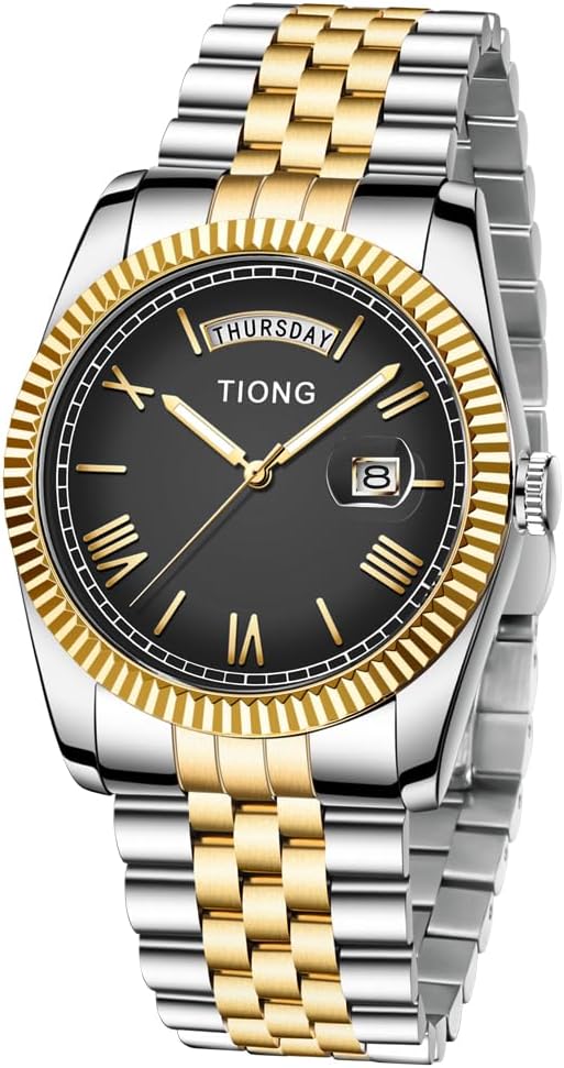 Tiong Men's Watches Quartz Wrist Watch Waterproof Date Display Stainless Steel Analogue Watches for Men