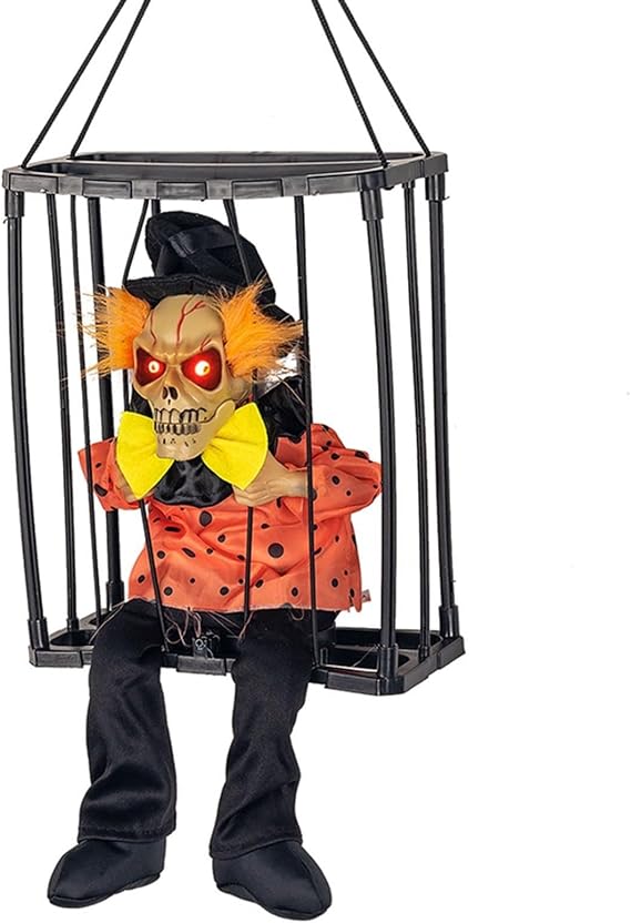 # Scary Halloween Decoration Outdoor Decor With Motion Sensor Hanging Prisoner Cage Light Up Eyes Talking Spirit Halloween Animatronic Home Decor (B, One Size)