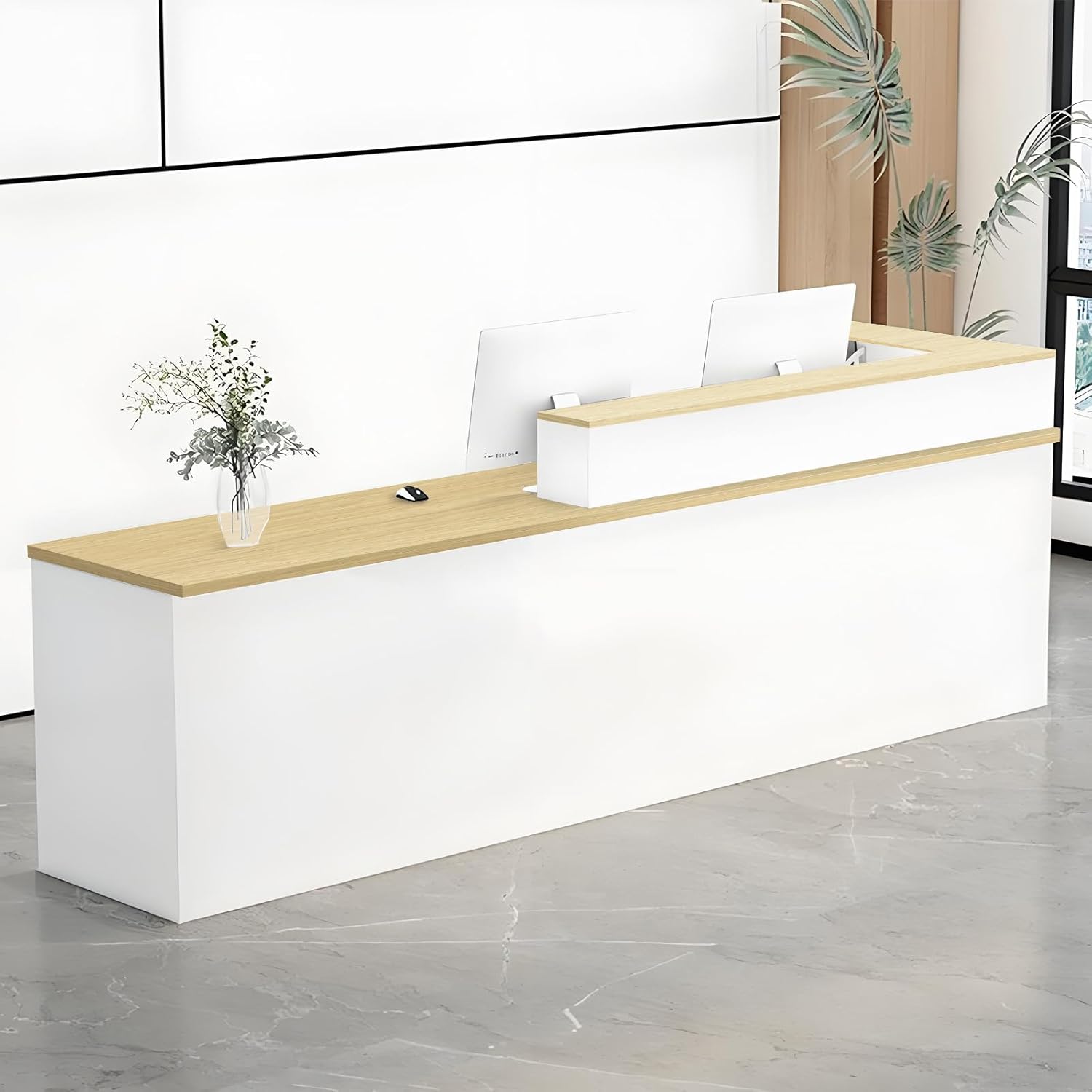 Reception Desk with Counter, Modern Front Desk with Storage, Cashier Counter for Office, Salon, Boutique, Coffee Shop, Store, Multiple Sizes & Colors