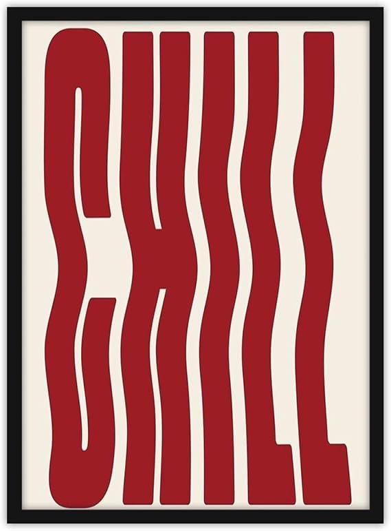 Modern Minimal Maximal İlistrasyon Soyut Bohem Ahşap Çerçeveli Tablo Çerçeveli Poster Ev Dekorasyonu Duvar Dekoru Kırmızı 21 x 30 Chill
