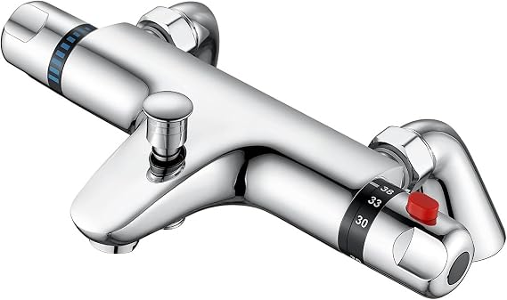 Thermostatic Bath Shower Mixer Tap Deck Mounted Solid Brass Bathtub Shower Mixer Bar Valve with 38°C Safety Anti-Scald