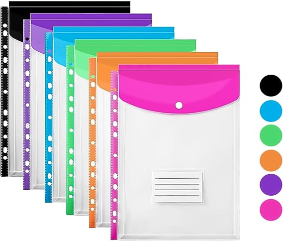 Plastic Wallets A4 Punched Poly Pockets, Expandable Envelope Document Plastic Folders with Button and Label Pocket for School Home Office (6)