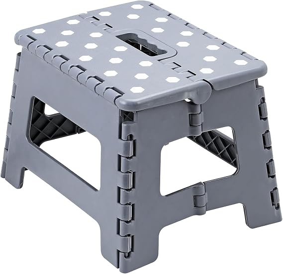 Multi-Purpose Anti-Slip Folding Plastic Step Stool, 9 inch 22cm Height Compact Foldable Stool For Kids & Adults, Kitchen Garden Bathroom Collapsible Stepping Stool (Grey)