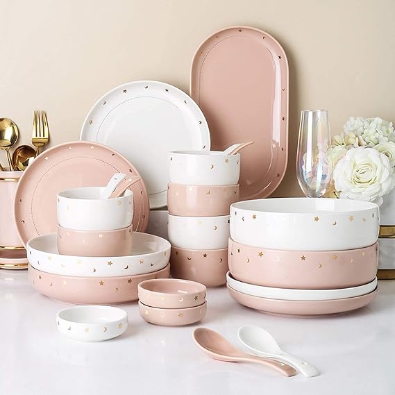Table Service Crockery Set High End Dinner Set, Ceramic Dinner Set, 42 Piece Simple Phnom Penh Cereal Bowl and Steak Plate Set