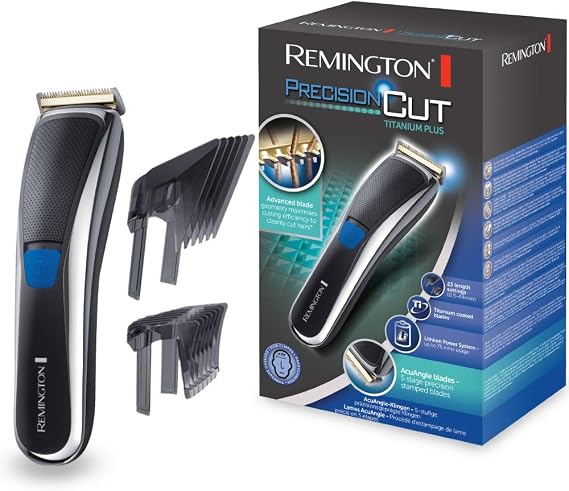 Remington Precisioncut Titanyum Plus saç/sakal kesme makinesi HC5700, Acuangle bıçaklar, TurboBoost-fonksiyonu, Netz-pil, siyah