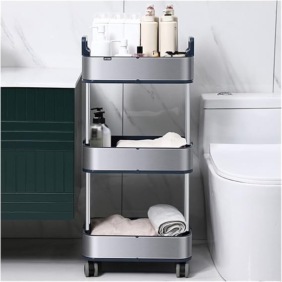 3 Tier Stainless Steel Utility Cart, Kitchen Trolley Cart with Wheels, Island Rolling Serving Cart, Mobile Shelf Unit, Slide Out Storage Shelf, Rolling Cart for Small Spaces