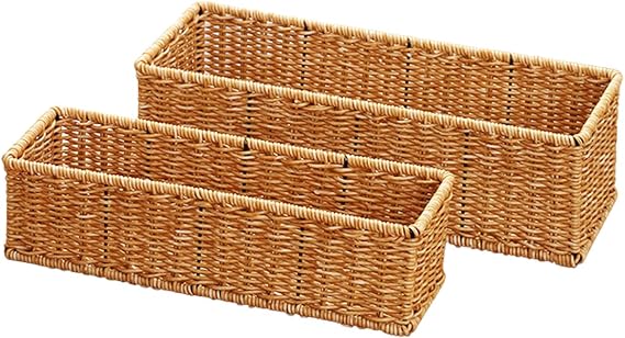 Handwoven Storage Baskets Set of 2 | Rustic Bathroom & Counter Organizer | Toilet Paper Holder, Kitchen & Shelf Decor | Washable PP Material | Space-Saving Nested Design (14.17'' & 12.8'')