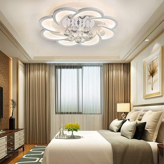 Led Ceiling Light Modern Dimmable Bedroom Crystal Lamp Ceiling Lamp Living Room Kitchen Dining Room Ceiling Chandelier With Remote Control Round Flower Design