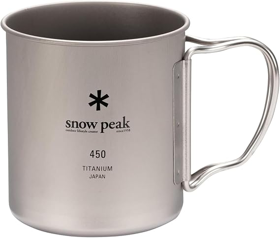 Snow Peak Titanium Single Walled Mug 450, Grey, 450ml ultralightweight Durable Cup for Camping, Backpacking & Outdoors, with collapsable Handles