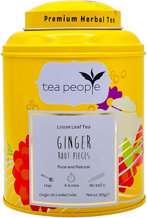 Tea People Ginger Root Pieces, Loose Herbal Tea In A Tin Caddy, 125 g
