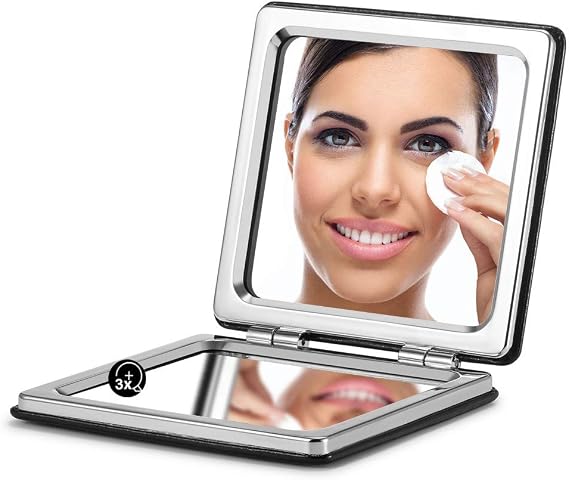 OMIRO Compact Makeup Mirror, Square Ultra Portable Mini Size 1X/3X Magnifying Glass Purse Mirrors with PU Leather for Travel and Handbag
