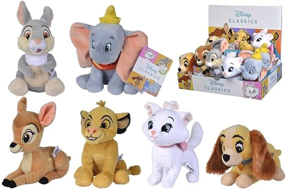 Simba - Disney Animal Friends Plush Toys 17 cm, 6 Models Available, Dumbo, Bambi, Marie, Drum, Lady, Supplied Random Unit, Suitable for All Ages (6315876253)