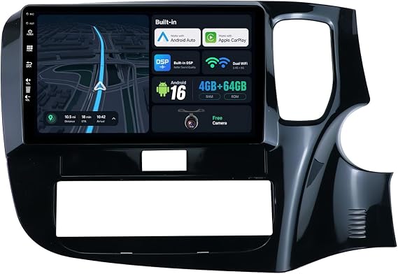 4G+64G - Android 16 Car Stereo For Mitsubishi Outlander (2012-2018) Sat Nav Navigation - Wireless Carplay + Android Auto - Rear Camera - 9 Inch 2 Din -Steering Wheel DAB Fast-boot Split-Screen