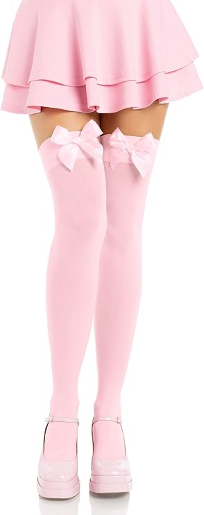 Leg Avenue Womens Satin Bow Accent Thigh Highs