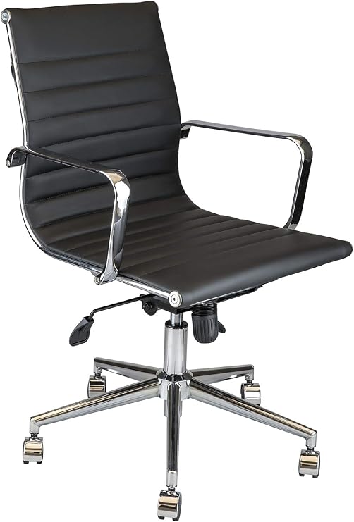 Sempre Ofis Krom Çalışma Koltuğu & Ergonomik Ayarlanabilir Ofis Koltuk Tasarımı & 360 Derece Dönebilir ve Tekerlekli Dizayn (Siyah)