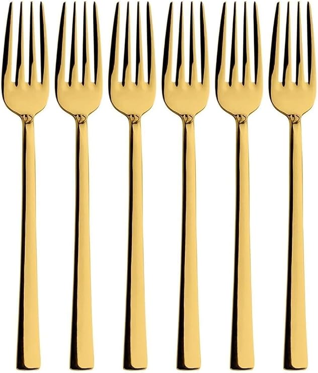 Tatlı Çatal Seti, Gold Renkli, 6 Adet Çatal Seti, Çelik, 16 cm, Metalik Gold, Paslanmaz, Kutulu