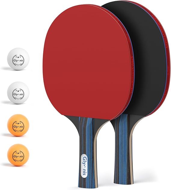 Glymnis Table Tennis Set of 4 with 8 Balls & 2 with 4 Balls, Table Tennis Paddle Set with Storage Case, Portable Ping Pong Rackets for Indoor Outdoor Games
