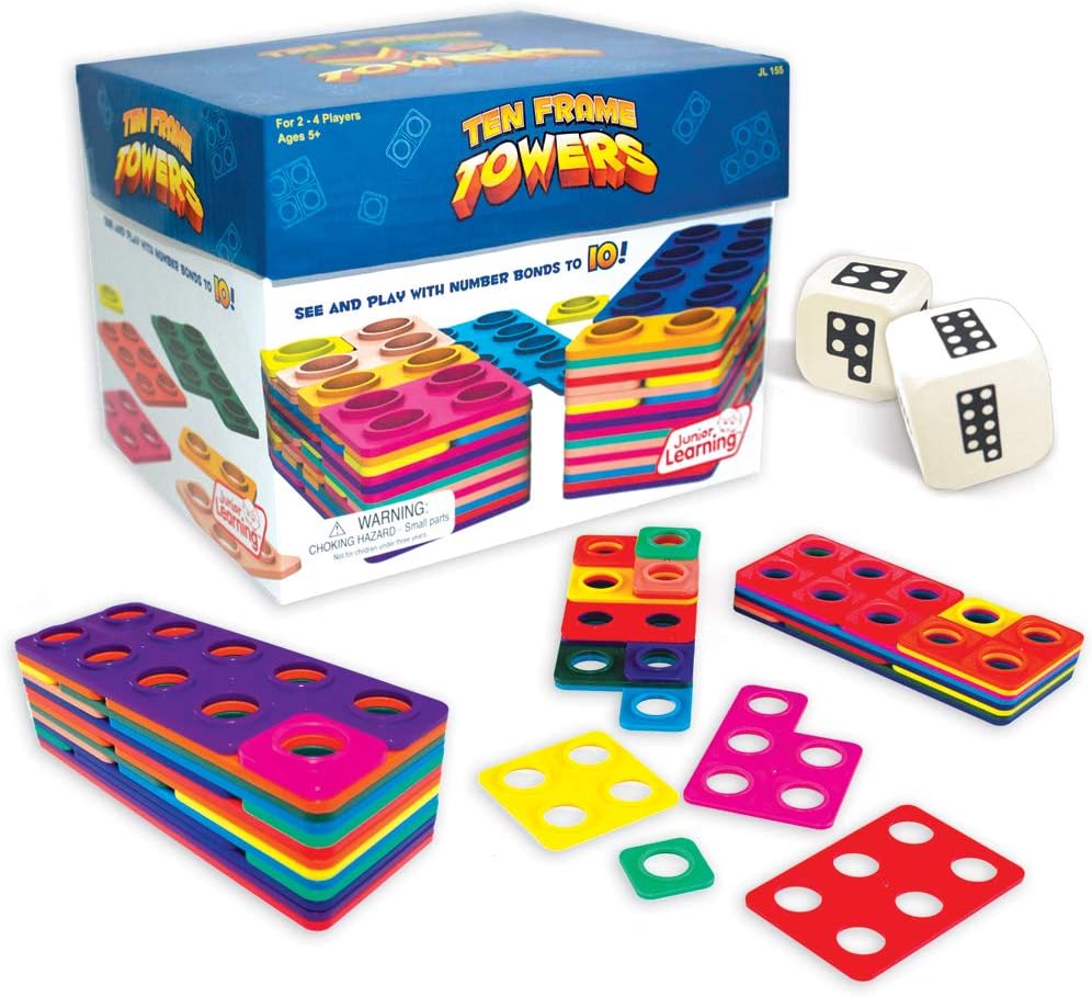 Junior Learning JL155 Ten Frame Towers Teaches Counting NumbersVisualizing Numerals and Building Number Bonds Game