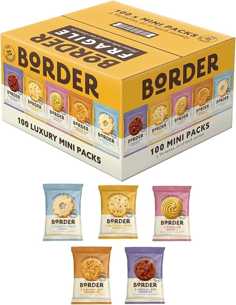 Borders Mini Pack Assorted Biscuits 5 Variety 100 x 2 Bisc 1 Box