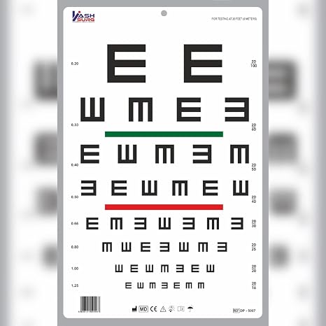 Tumbling 'E' Eye Test Device with Red/Green Bar, Visual Acuity Test 20ft/6m