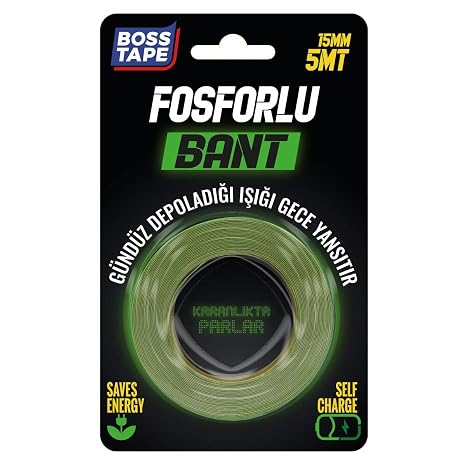 Boss Tape Fosforlu Bant, 15mm x 5mt Boyut, Yesil