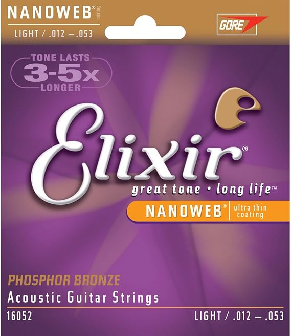 Elixir エリクサー アコースティックギター弦 NANOWEB フォスファーブロンズ Light/Medium/CustomLight Light, 2セット