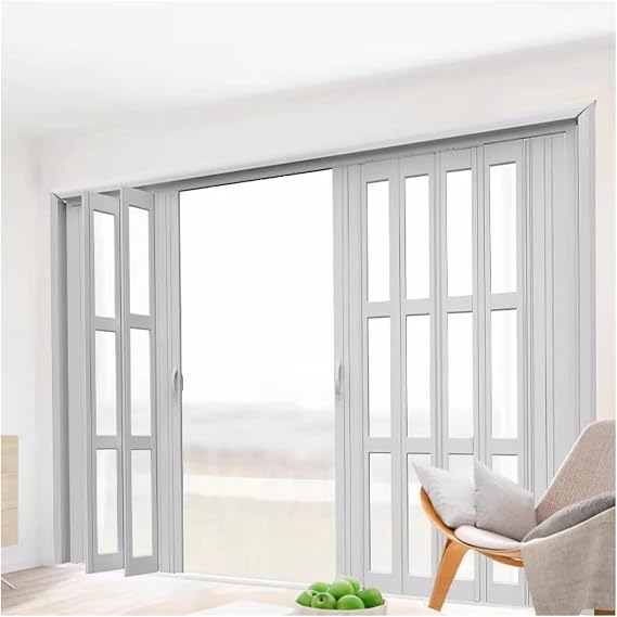 Kitchen Hallway Restaurant Bi Folding Barn Door, Large 210 200 180 150 130 110 90 80 CM Retractable Sliding Doors with Acrylic Glass, Portable Double Folding Door(White,83x80in(210.8x203cm))