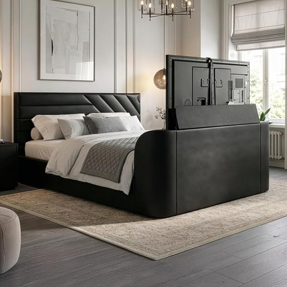 happybeds Chicago Black Faux Leather Ottoman Bed, 5ft King, Frame Only