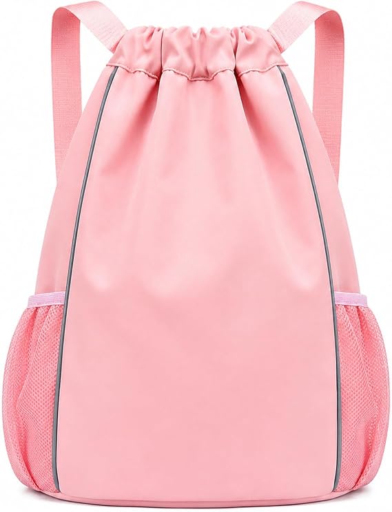 FAVORTALK Girls Drawstring Gym Bag Waterproof Drawstring Backpack with Outside Zipper Pocket Dry and Wet Separation for School Sport Swimming Travel Swimming Sports Gym Bag, Pink 18211
