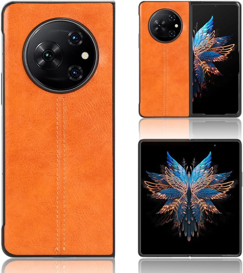 Compatible with Tecno Phantom V Fold Case,Compatible with Tecno Phantom V Fold 5G AD10 PU Leather texture Shockproof 3 in 1 PUPCTPU Camera Protection Cover Brown