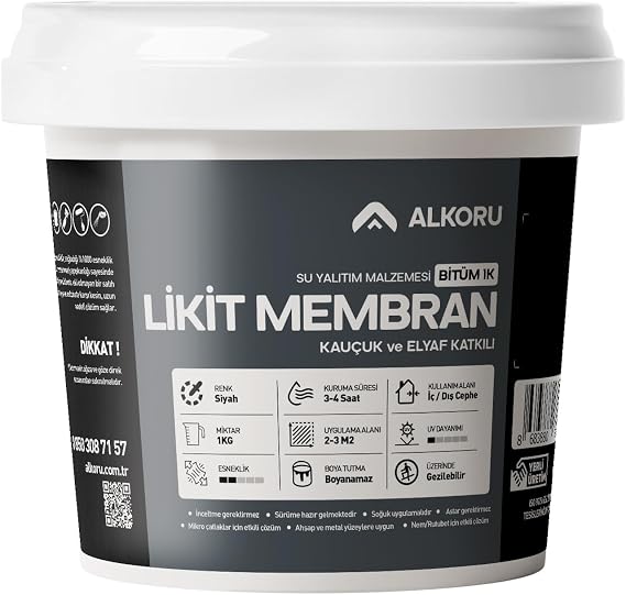 Bitüm 1K Likit Membran Kauçuk ve Elyaf Katkılı Sıvı Su Yalıtım Malzemesi (1, Kilogram)