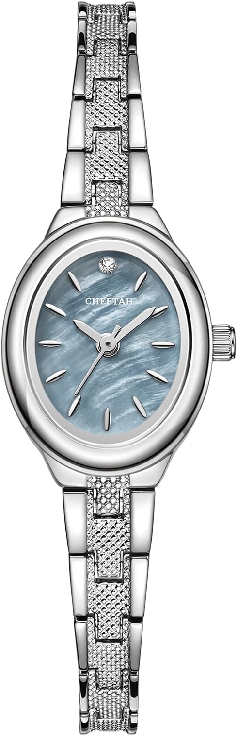 CHEETAH Small Gold Womens Watch, Quartz Analog Vintage Oval Ladies Watches with Classic Stainless Steel Bracelet, 3 ATM Waterproof Female Bangle Wrist Watch