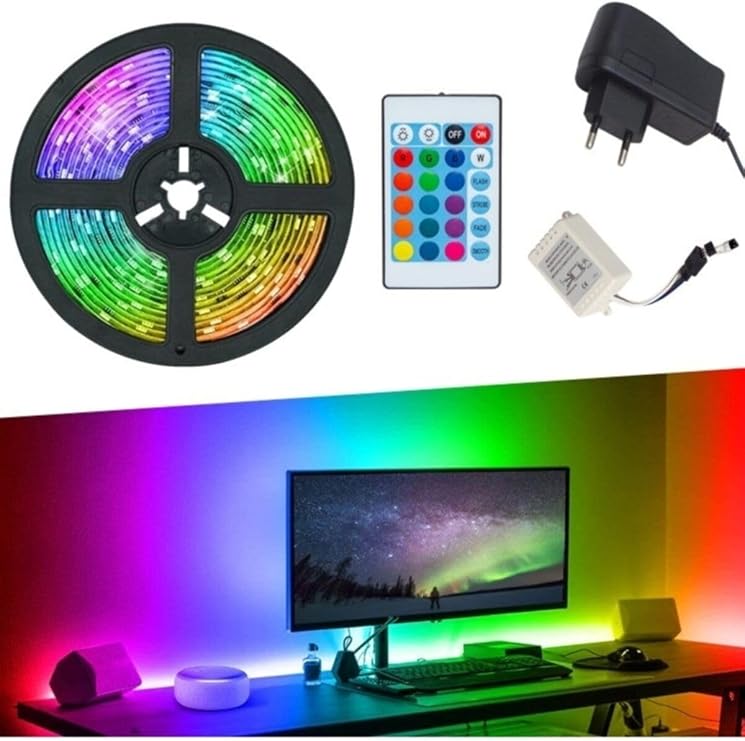 Junglee 5 Metre Rgb Şerit Led Uzaktan Kumandalı Silikonlu Iç Ve Dış Mekan Adaptörlü Rgb