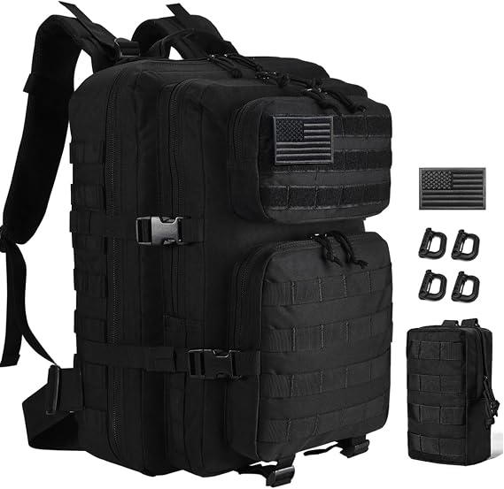 Black Tactical Backpack Military Backpack Molle Backpack, Black, 40L, Laptop