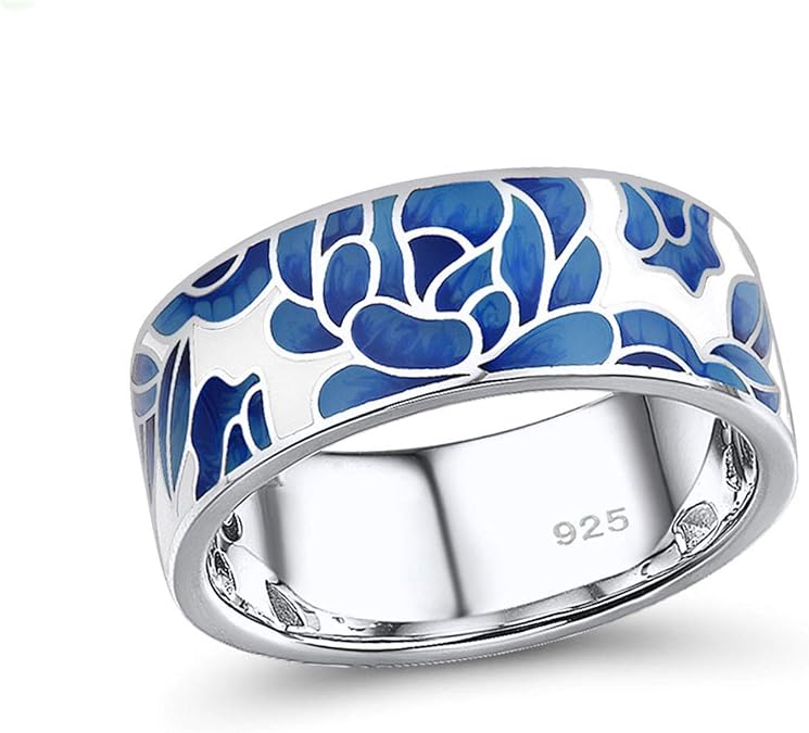 Santuzza 925 Sterling Silver Flower Enamel Pattern Ring for Women