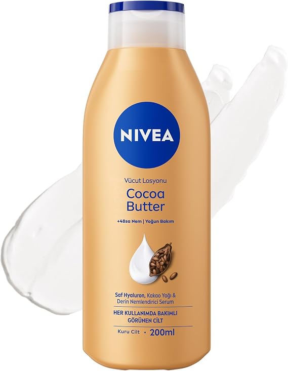 NIVEA Nemlendirici Vücut Losyonu Cocoa Butter 200 ml,Kakao Yağı,Hyaluron,Kuru Cilt