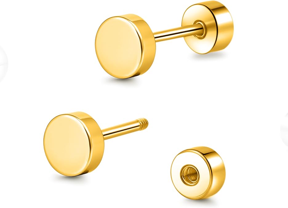Hypoallergenic Titanium Screw Back Flat Back Dot Stud Earrings