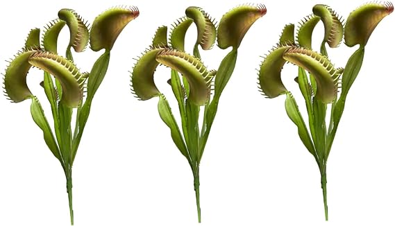 Venus Flytrap, 3PCS 15.8 Inch Artificial Venus Fly Trap Plants, Lifelike 8-Head Venus Fly Trap Costume, Reusable Faux Plants for Office Home Vase Garden