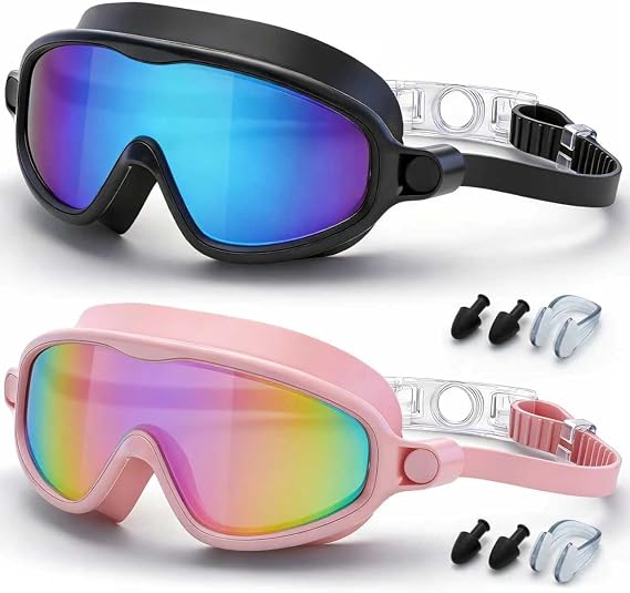 子供用 水泳ゴーグル 2個パック 曇り止め Uv400 ワイドビュー 漏れなし スイミングゴーグル 子供用 3~15歳 男の子 女の子 ユース