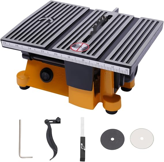 4" Mini Table Saw, Cutting Professional Electric Machine, Mini Portable Table Saw for DIY Handmade Wooden Model Crafts, Glass Cutting with Scale, Protective Cover, 3 x Blades
