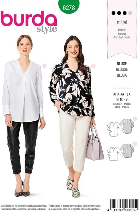 Burda Style Sewing Pattern B6278 Women’s Blouses Pull-On in Two Lengths